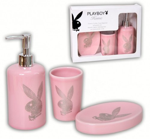 Playboy Playmate Keramik becher,Seifespender und Seifeschale im set pink von Playboy