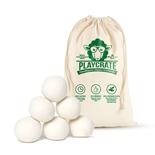 Wolle Trocknerbälle - 6er-Pack Bio-Wäschetrockner aus Neuseelandwolle - Reduziert Trockenzeit, Falten & statische Aufladung - 100% hypoallergene neuseeländische Wolle Dryer_Ball_6 von Playcrate