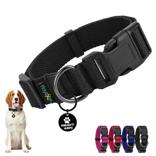 Hundehalsband Große Hunde-Halsbänder Verstellbares 35-50cm für Kleine Große Hund Dog Collar Weiches Baumwollmaterial Hunde Halsband mit Abnehmbaren Hundemarke für Training Ausführen(Schwarz-M) von Playexen