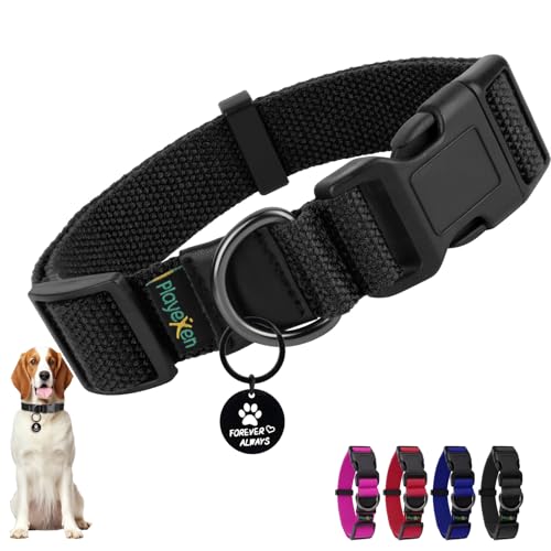 Hundehalsband Große Hunde-Halsbänder Verstellbares 40-60cm für Kleine Große Hund Dog Collar Weiches Baumwollmaterial Hunde Halsband mit Abnehmbaren Hundemarke für Training Ausführen(Schwarz-L) von Playexen