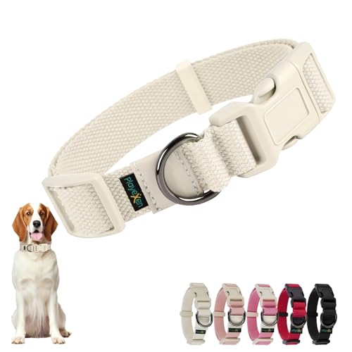 Hundehalsband Große Hunde-Halsbänder Verstellbares 35-50cm für Kleine Große Hund Dog Collar Weiches Baumwollmaterial Hunde Halsband mit Abnehmbaren Hundemarke für Training Ausführen(Beige-M) von Playexen
