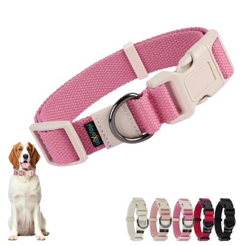Hundehalsband Große Hunde-Halsbänder Verstellbares 35-50cm für Kleine Große Hund Dog Collar Weiches Baumwollmaterial Hunde Halsband mit Abnehmbaren Hundemarke für Training Ausführen(Blassrosa-M) von Playexen
