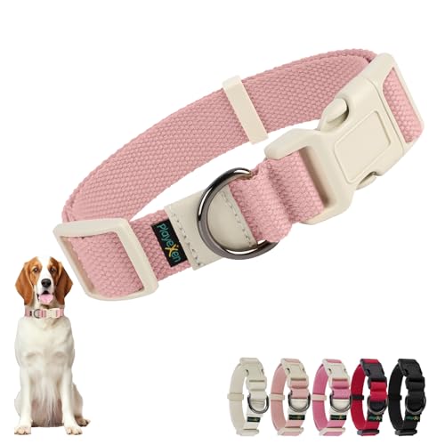 Hundehalsband Große Hunde-Halsbänder Verstellbares 35-50cm für Kleine Große Hund Dog Collar Weiches Baumwollmaterial Hunde Halsband mit Abnehmbaren Hundemarke für Training Ausführen(Rosa-M) von Playexen