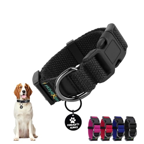 Welpenhalsband Welpen Halsbänder Verstellbares 20-30cm für Kleine Mittel Hunde Katzen Welpen Weiches Baumwollmaterial Hundehalsband mit Abnehmbaren Hundemarke für Training Ausführen（Schwarz-XS） von Playexen