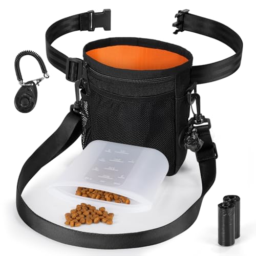 Leckerlibeutel für Hunde Set mit Hundeleckerlis InnenTasche in Silikon Trainingsklicker und Hundekotbeutelspender Gürteltasche für Hundefutter Aufbewahrung für Hunde Training Gassi Gehen Reise von Playexen