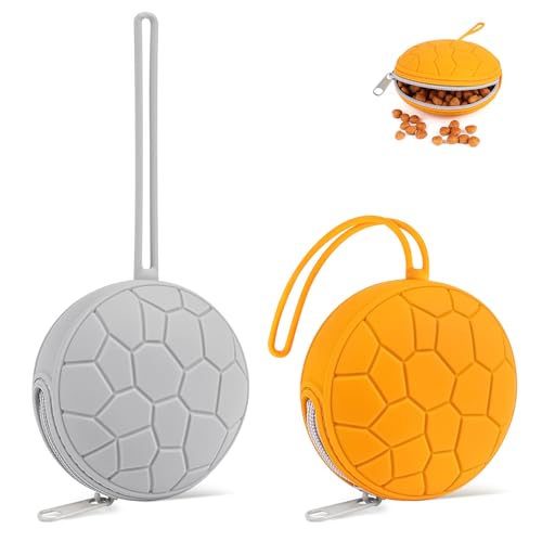 Leckerlitasche für Hunde aus Silikon 2 Stück Futterbeutel Hundetraining Hundefutter Aufbewahrung Wassedicht Tragebar für Reisen Spaziergang Leckerlibeutel für Hunde Karzen Klein Groß(Orange& Grau) von Playexen