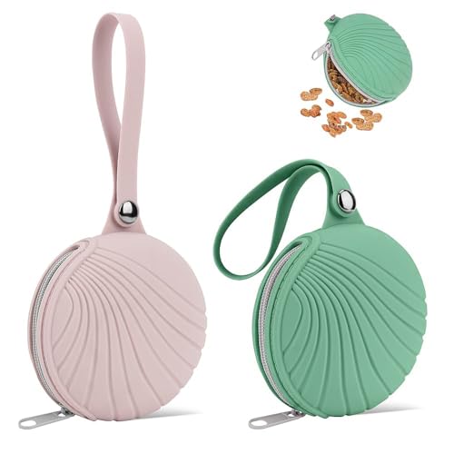 Leckerlitasche für Hunde aus Silikon 2 Stück Futterbeutel Hundetraining Hundefutter Aufbewahrung Wassedicht Tragebar für Reisen Spaziergang Leckerlibeutel für Hunde Karzen Klein Groß(Rosa & Grün) von Playexen