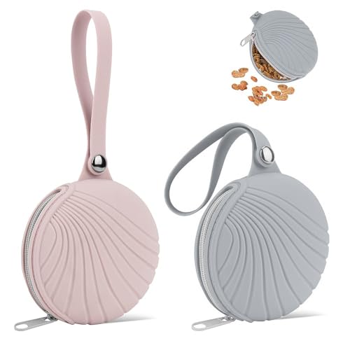 Leckerlitasche für Hunde aus Silikon 2 Stück Futterbeutel Hundetraining Hundefutter Aufbewahrung Wassedicht Tragebar für Reisen Spaziergang Leckerlibeutel für Hunde Karzen Klein Groß(Rosa & Grau) von Playexen