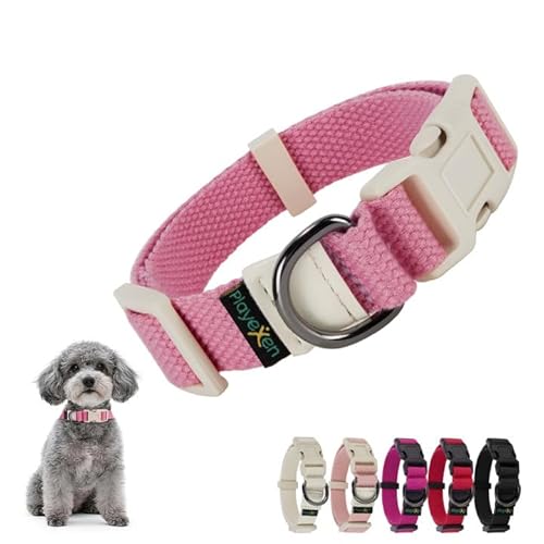 Welpenhalsband Welpen Halsbänder Verstellbares 25-40cm für Klein Mittel Hunde Katzen Welpen Weiches Baumwollmaterial Hundehalsband mit Abnehmbaren Hundemarke für Training Ausführen(Blassrosa-S) von Playexen