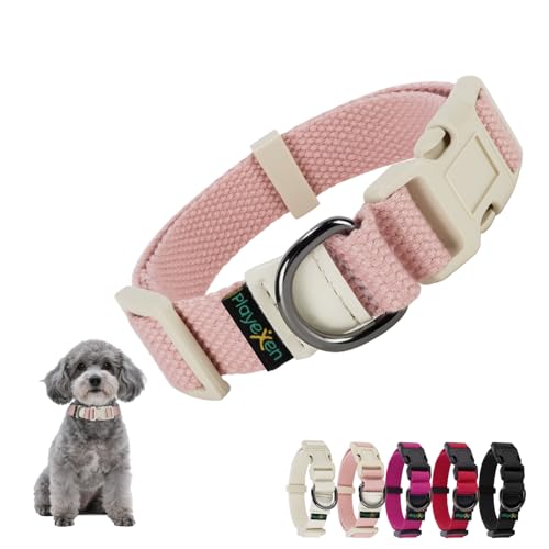 Welpenhalsband Welpen Halsbänder Verstellbares 25-40cm für Klein Mittel Hunde Katzen Welpen Weiches Baumwollmaterial Hundehalsband mit Abnehmbaren Hundemarke für Training Ausführen(Rosa-S) von Playexen