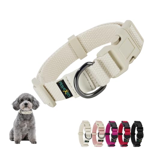 Welpenhalsband Welpen Halsbänder Verstellbares 25-40cm für Kleine Mittel Hunde Katzen Welpen Weiches Baumwollmaterial Hundehalsband mit Abnehmbaren Hundemarke für Training Ausführen(Beige-S) von Playexen