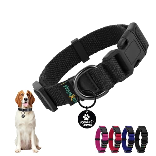 Welpenhalsband Welpen Halsbänder Verstellbares 25-40cm für Kleine Mittel Hunde Katzen Welpen Weiches Baumwollmaterial Hundehalsband mit Abnehmbaren Hundemarke für Training Ausführen（Schwarz-S） von Playexen