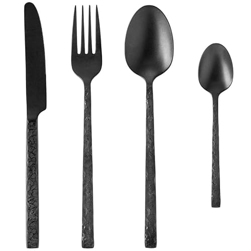 48 tlg. Besteckset SLATE, mit schwarzer PVD Beschichtung, Oberfläche in Schiefer-Optik, Chromnickelstahl 18/10 von Playflip