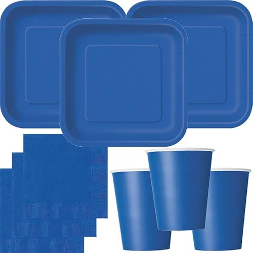 Party Deko Set Blau Einweggeschirr für 14 Personen eckige Teller, Becher, Servietten Party Deko Set Blau Einweggeschirr für 14 Personen eckige Teller, Becher, Servietten von Playflip