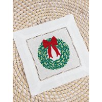 Bestickte Weihnachtskranz-Cocktail-Serviette, Weihnachts-Getränk-Servietten Bestickte Weihnachtskranz-Cocktail-Serviette, Weihnachts-Getränk-Servietten von PlayfulStitches901