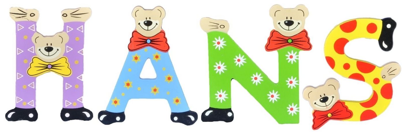 Playshoes Deko-Buchstaben (Set, 4 St), Kinder Holz-Buchstaben Namen-Set "HANS" in bunten Farben von Playshoes