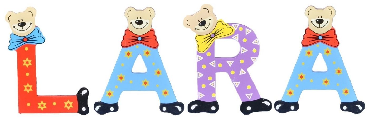 Playshoes Deko-Buchstaben (Set, 4 St), Kinder Holz-Buchstaben Namen-Set "LARA" in bunten Farben von Playshoes