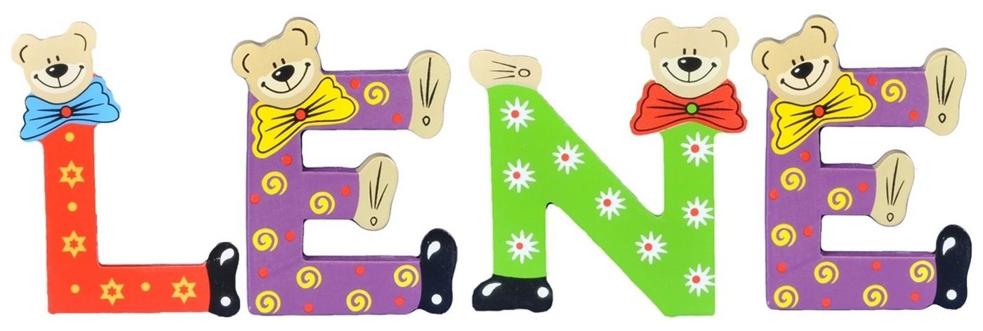 Playshoes Deko-Buchstaben (Set, 4 St), Kinder Holz-Buchstaben Namen-Set "LENE" in bunten Farben von Playshoes