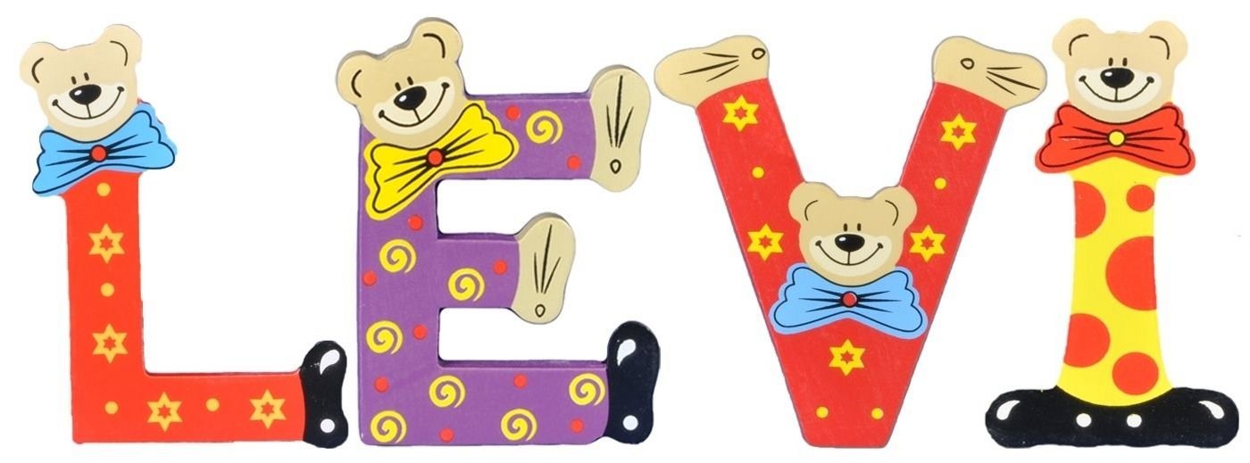 Playshoes Deko-Buchstaben (Set, 4 St), Kinder Holz-Buchstaben Namen-Set "LEVI" in bunten Farben von Playshoes