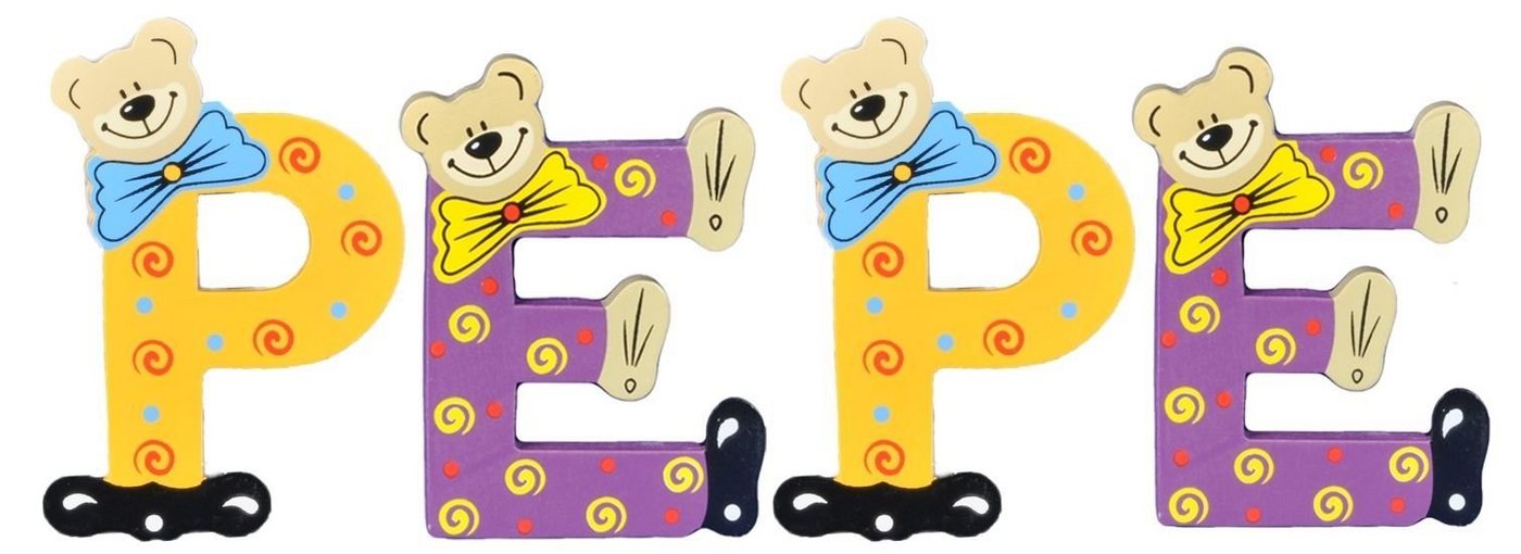Playshoes Deko-Buchstaben (Set, 4 St), Kinder Holz-Buchstaben Namen-Set "PEPE" in bunten Farben von Playshoes