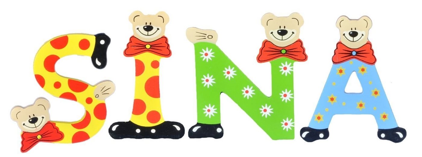 Playshoes Deko-Buchstaben (Set, 4 St), Kinder Holz-Buchstaben Namen-Set "SINA" in bunten Farben von Playshoes