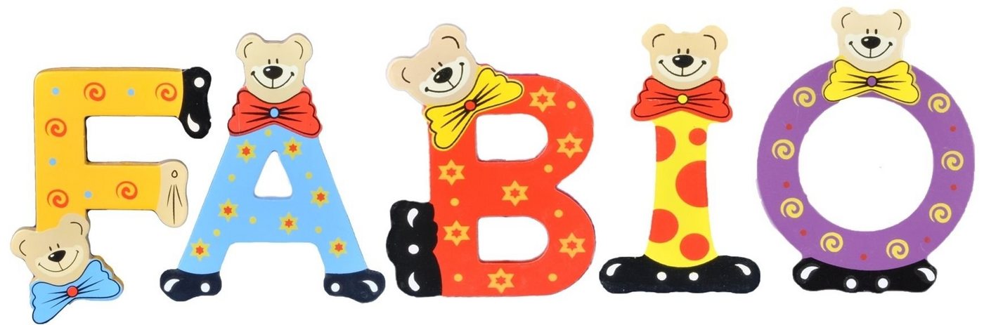 Playshoes Deko-Buchstaben (Set, 5 St), Kinder Holz-Buchstaben Namen-Set "FABIO" in bunten Farben von Playshoes