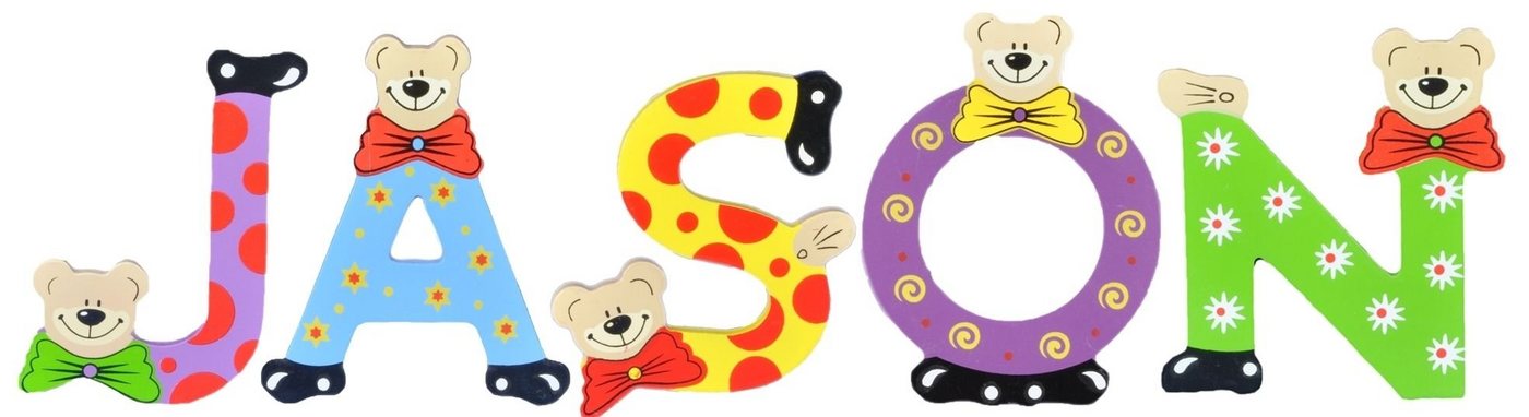 Playshoes Deko-Buchstaben (Set, 5 St), Kinder Holz-Buchstaben Namen-Set "JASON" in bunten Farben von Playshoes