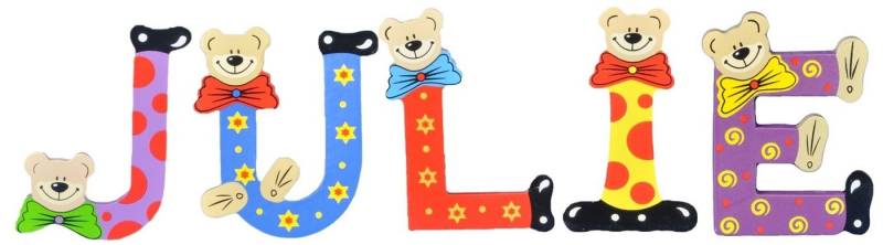 Playshoes Deko-Buchstaben (Set, 5 St), Kinder Holz-Buchstaben Namen-Set "JULIE" in bunten Farben von Playshoes