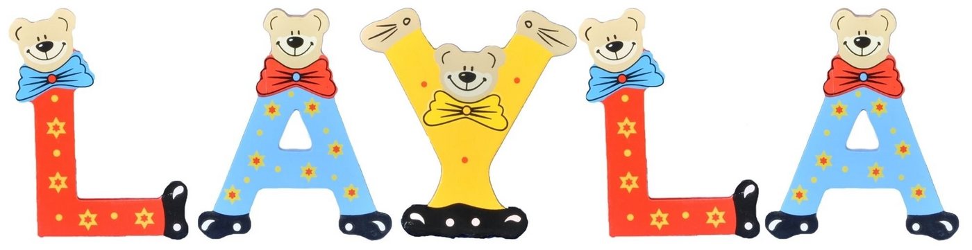 Playshoes Deko-Buchstaben (Set, 5 St), Kinder Holz-Buchstaben Namen-Set "LAYLA" in bunten Farben von Playshoes