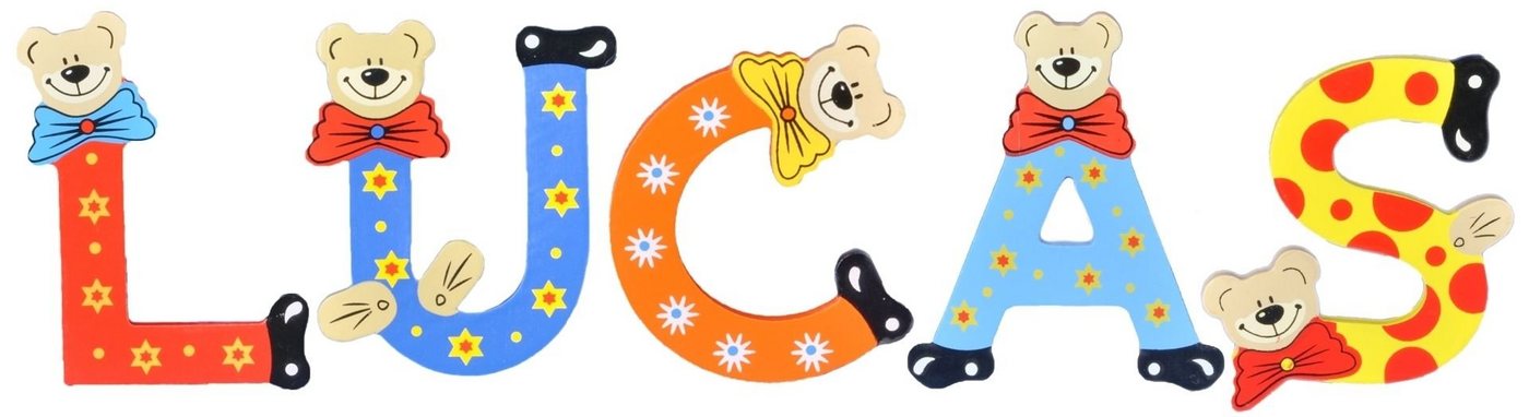 Playshoes Deko-Buchstaben (Set, 5 St), Kinder Holz-Buchstaben Namen-Set "LUCAS" in bunten Farben von Playshoes