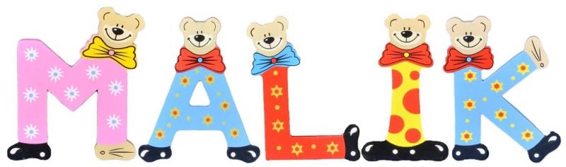 Playshoes Deko-Buchstaben (Set, 5 St), Kinder Holz-Buchstaben Namen-Set "MALIK" in bunten Farben von Playshoes