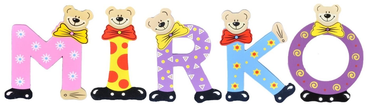 Playshoes Deko-Buchstaben (Set, 5 St), Kinder Holz-Buchstaben Namen-Set "MIRKO" in bunten Farben von Playshoes