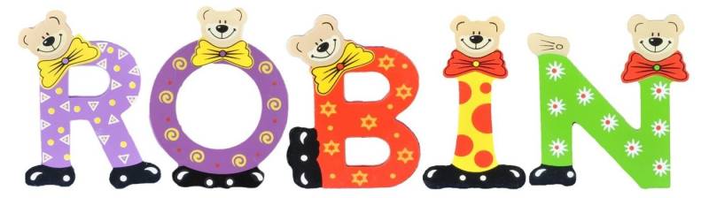 Playshoes Deko-Buchstaben (Set, 5 St), Kinder Holz-Buchstaben Namen-Set "ROBIN" in bunten Farben von Playshoes