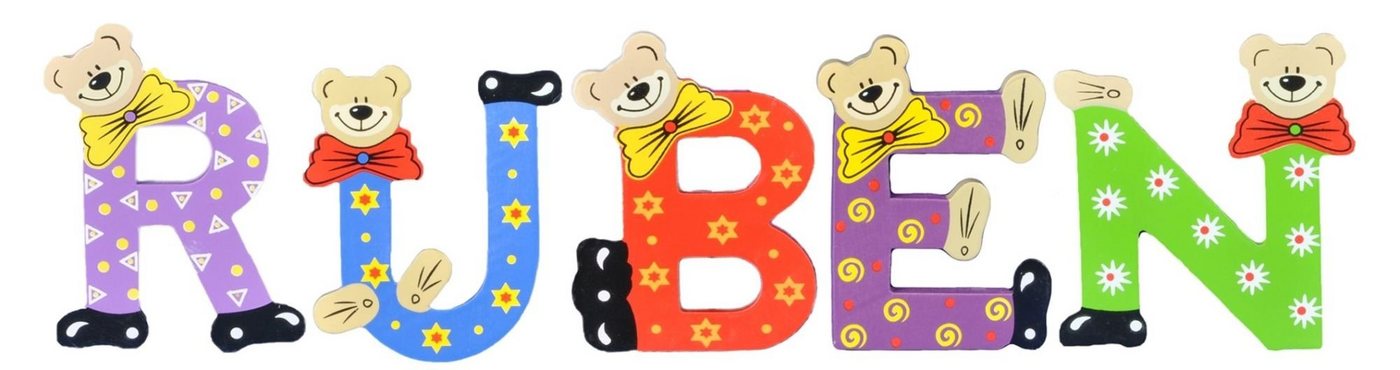 Playshoes Deko-Buchstaben (Set, 5 St), Kinder Holz-Buchstaben Namen-Set "RUBEN" in bunten Farben von Playshoes