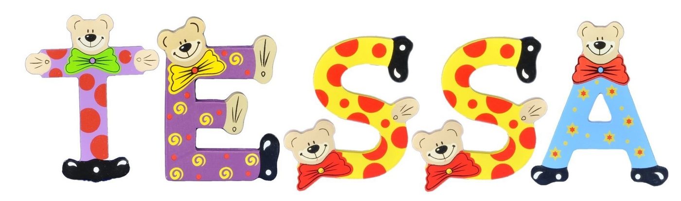 Playshoes Deko-Buchstaben (Set, 5 St), Kinder Holz-Buchstaben Namen-Set "TESSA" in bunten Farben von Playshoes