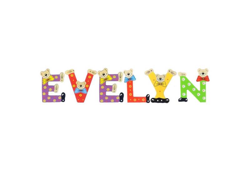 Playshoes Deko-Buchstaben (Set, 6 St), Kinder Holz-Buchstaben Namen-Set "EVELYN" in bunten Farben von Playshoes