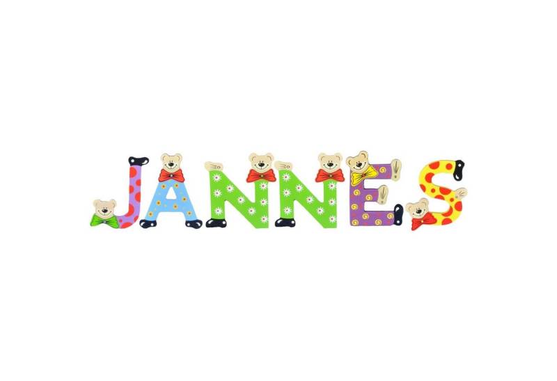 Playshoes Deko-Buchstaben (Set, 6 St), Kinder Holz-Buchstaben Namen-Set "JANNES" in bunten Farben von Playshoes