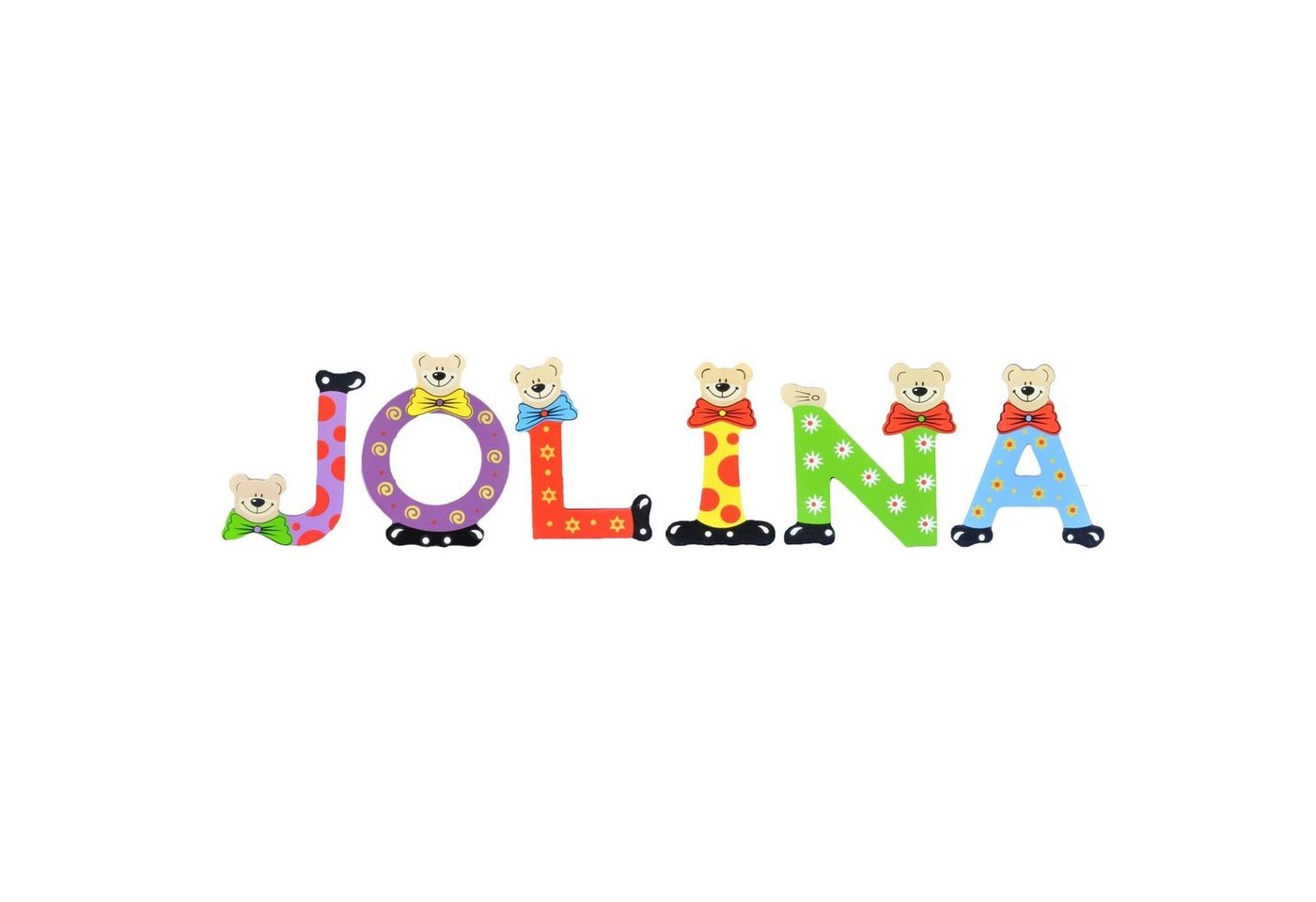 Playshoes Deko-Buchstaben (Set, 6 St), Kinder Holz-Buchstaben Namen-Set "JOLINA" in bunten Farben von Playshoes