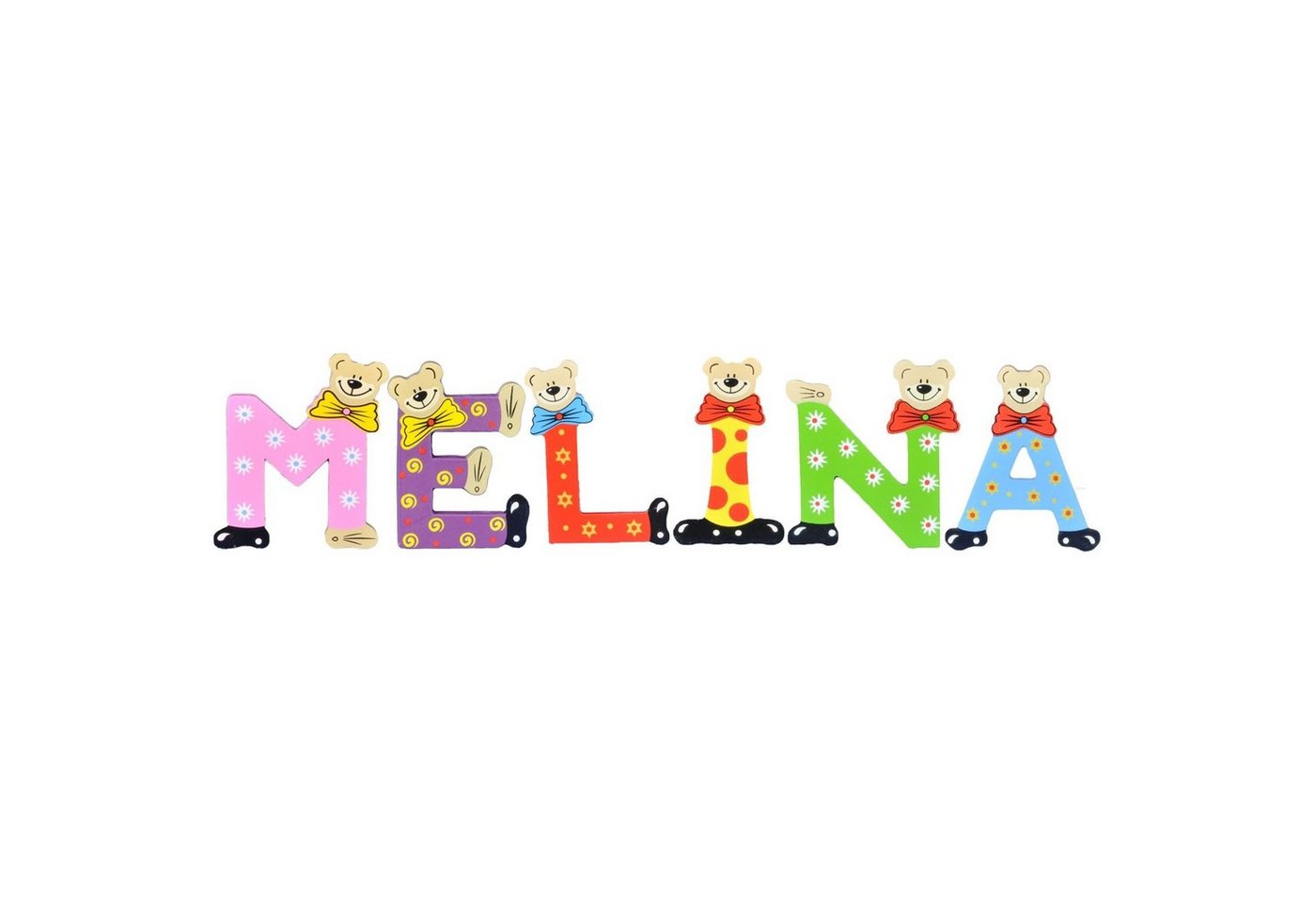 Playshoes Deko-Buchstaben (Set, 6 St), Kinder Holz-Buchstaben Namen-Set "MELINA" in bunten Farben von Playshoes