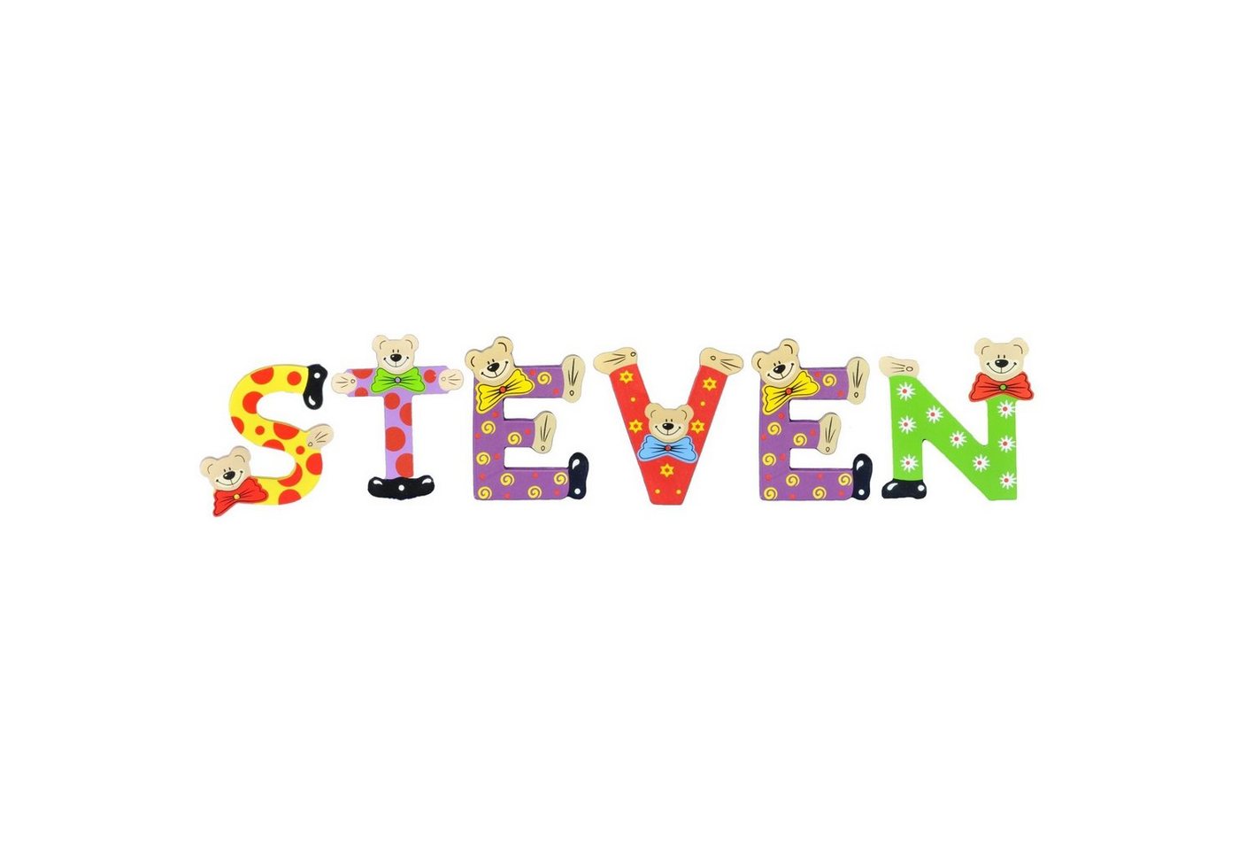 Playshoes Deko-Buchstaben (Set, 6 St), Kinder Holz-Buchstaben Namen-Set "STEVEN" in bunten Farben von Playshoes