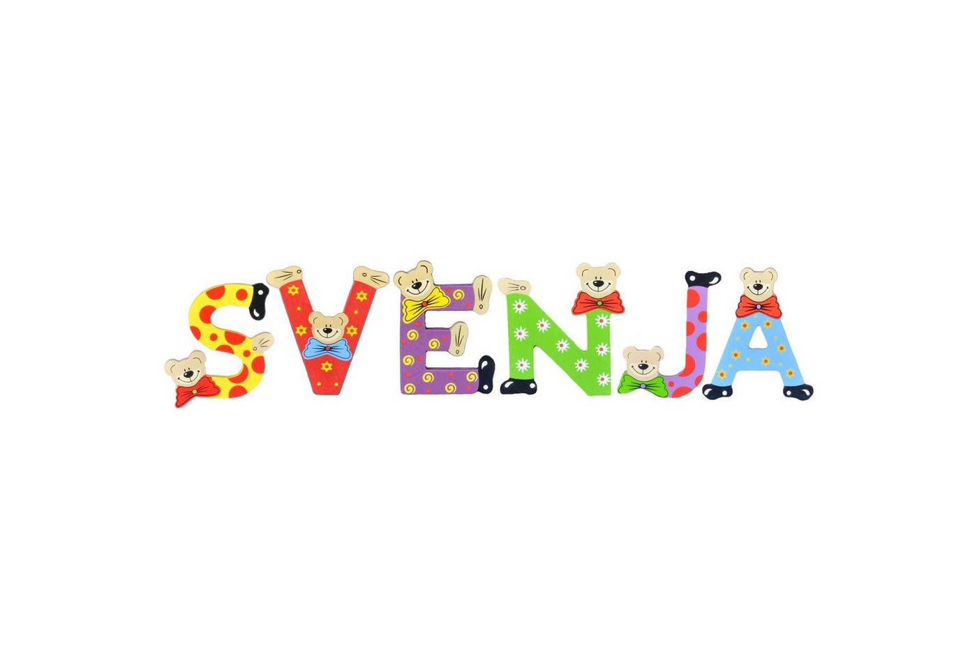 Playshoes Deko-Buchstaben (Set, 6 St), Kinder Holz-Buchstaben Namen-Set "SVENJA" in bunten Farben von Playshoes