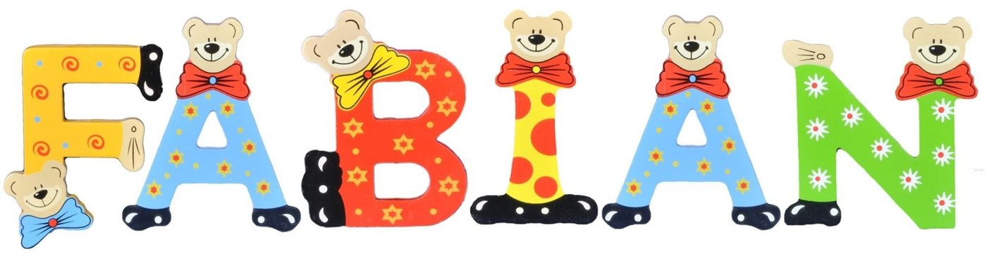 Playshoes Deko-Buchstaben (Set, 6 St), Kinder Holz-Buchstaben Namen-Set "FABIAN" in bunten Farben von Playshoes
