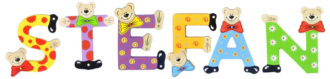 Playshoes Deko-Buchstaben (Set, 6 St), Kinder Holz-Buchstaben Namen-Set "STEFAN" in bunten Farben von Playshoes
