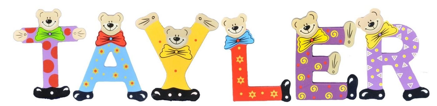 Playshoes Deko-Buchstaben (Set, 6 St), Kinder Holz-Buchstaben Namen-Set "TAYLER" in bunten Farben von Playshoes