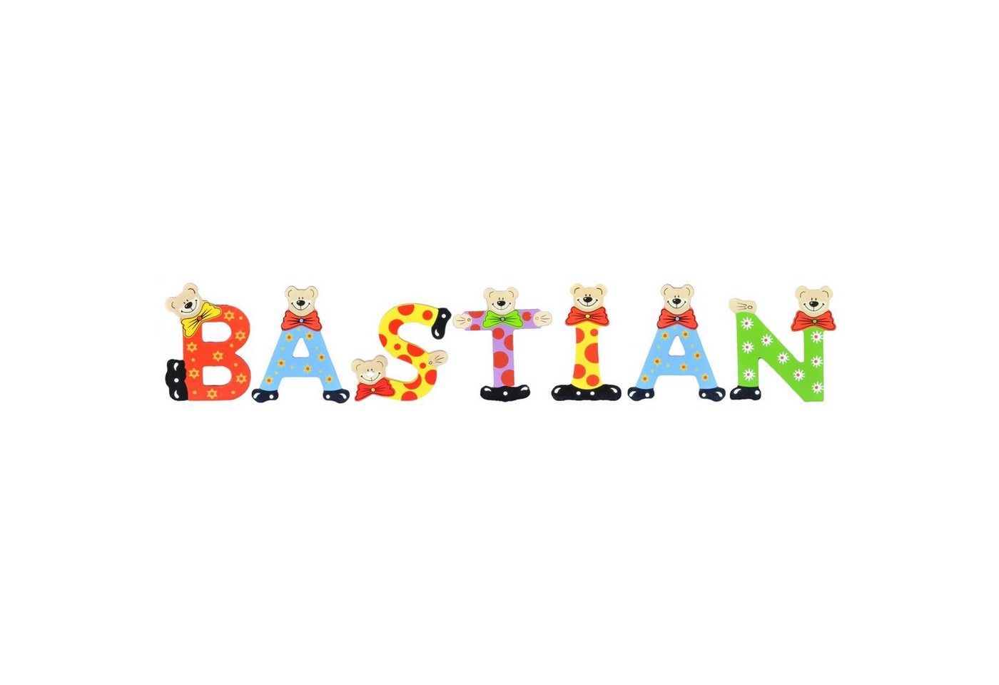 Playshoes Deko-Buchstaben (Set, 7 St), Kinder Holz-Buchstaben Namen-Set "BASTIAN" in bunten Farben von Playshoes