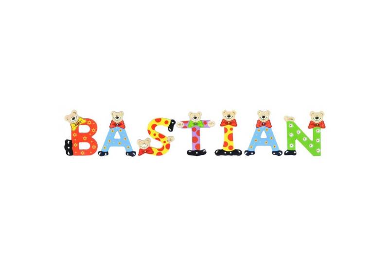 Playshoes Deko-Buchstaben (Set, 7 St), Kinder Holz-Buchstaben Namen-Set "BASTIAN" in bunten Farben von Playshoes