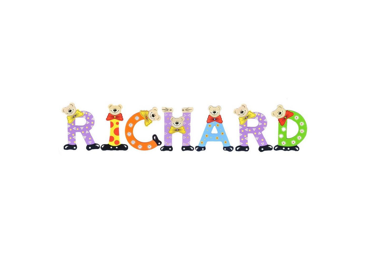 Playshoes Deko-Buchstaben (Set, 7 St), Kinder Holz-Buchstaben Namen-Set "RICHARD" in bunten Farben von Playshoes