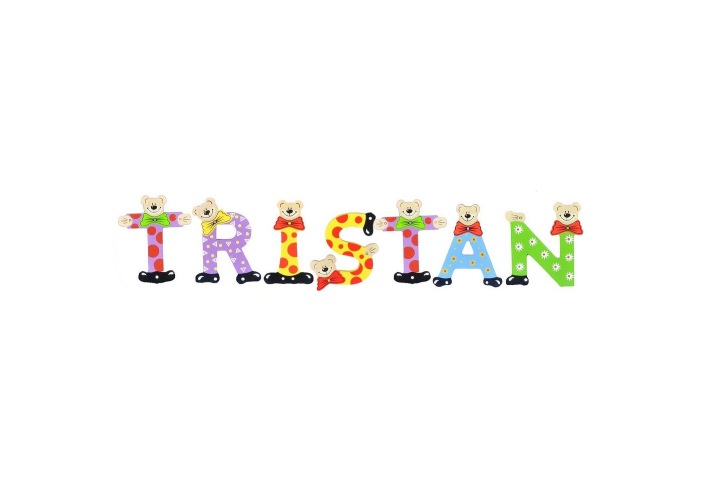 Playshoes Deko-Buchstaben (Set, 7 St), Kinder Holz-Buchstaben Namen-Set "TRISTAN" in bunten Farben von Playshoes