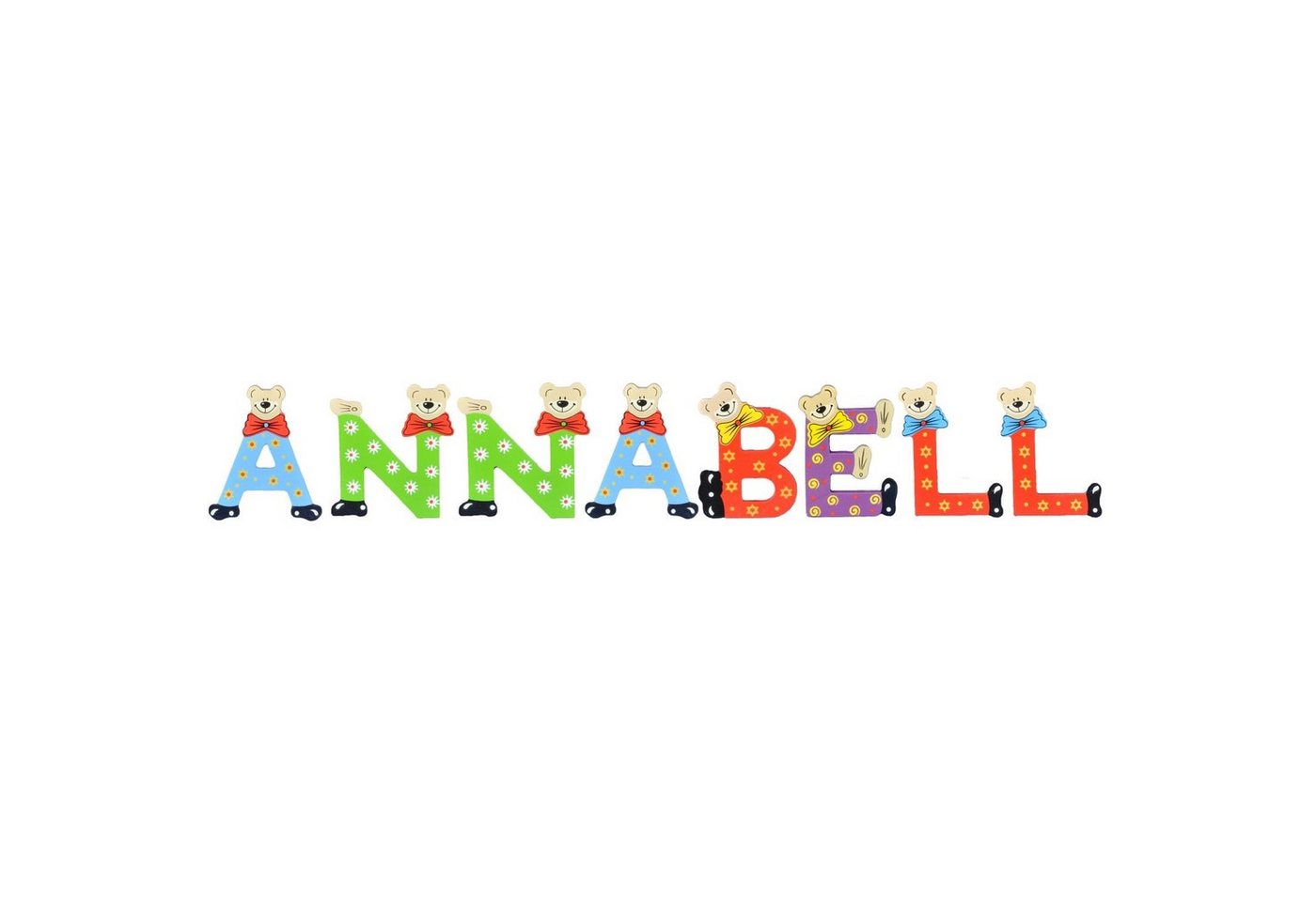 Playshoes Deko-Buchstaben (Set, 8 St), Kinder Holz-Buchstaben Namen-Set "ANNABELL" in bunten Farben von Playshoes