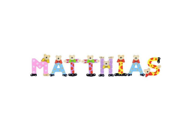 Playshoes Deko-Buchstaben (Set, 8 St), Kinder Holz-Buchstaben Namen-Set "MATTHIAS" in bunten Farben von Playshoes